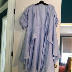 Elegant Blue Striped Wrap Dress